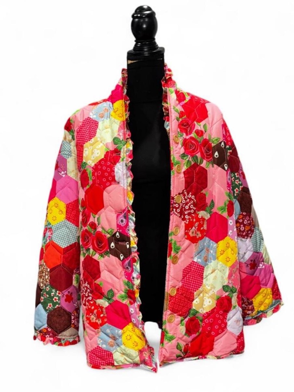 Quilted Patchwork Floral Jacket - Pink Multi